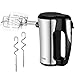 Produktbild Handmixer, Holife Handrührer 300W Edelstahl-Gehäuse mit 5 Geschwindigkeiten + Turbo (Edelstahl Rührbesen/Knethaken, 1,5 m Netzkabel), Handrührgerät Mixer zum Rühren Mixen Kneten - Schwarz/Silber