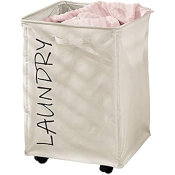 Wäschekorb auf Rollen mit herausnehmbaren Wäschesack - Farbe Creme und