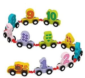 orapple wooden number train 1 to 10 colorful pull along kids toy train for boys & girls for learning- Multi color