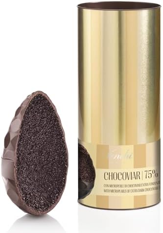 Venchi - Uovo di Cioccolato Chocoviar 75%, 350 Gr, Gusto Cioccolato Extra Fondente con Microperle di Chocoviar, Senza Glutine, con Sorpresa, Collezione Pasqua Venchi, Idea Regalo