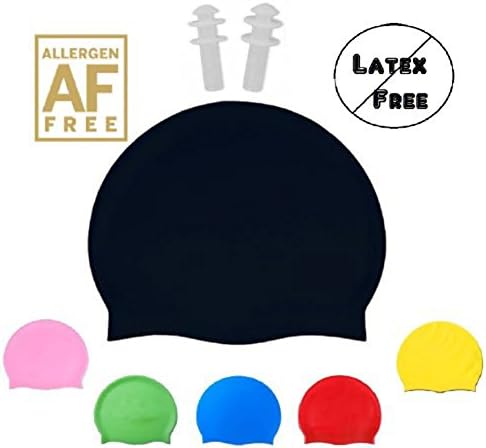 Sino Fish Silicone Swim Cap - Fit for Long Hair and Short Hair - For Adults and Kids - Premium Thick Anti Rip Material- Compare to Speedo - Includes Free Gift a Pair of Ear Plugs (black)