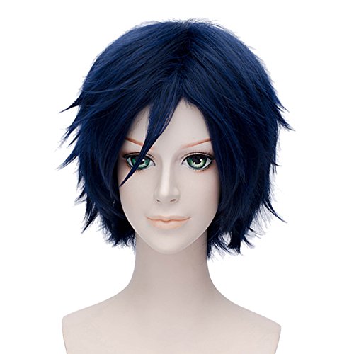Fashion Basic Boy's Style Fancy Cosplay Wig Short Anime Hair Dark Blue +Wig Cap