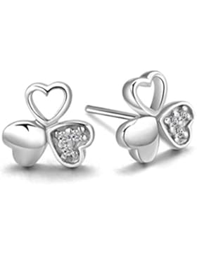 Wunhope Ohrringe Damen Mädchen 925er Sterling Silber mit AAA Zirkonia Hohle Klee Glücklich Blumen Edel Klein Stecker...