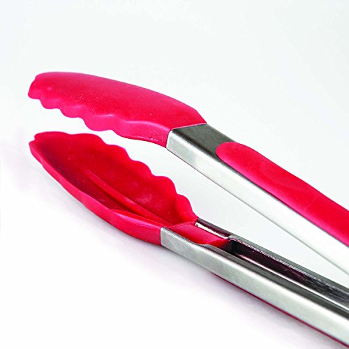 Chef Hessler, erstklassige Qualität, widerstandsfähiges Premium Silikon Zangen-Set für die Küche zum Kochen, Braten, Grillen (rot,22 cm & 30 cm) + Silikon Pfannenwender (rot, 28 cm) - 2