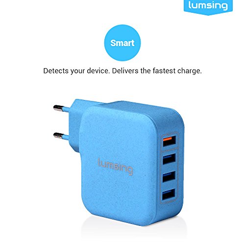 Lumsing Schnellladegerät 4-Port USB Wandladegerät, Wall Charger mit 3 Smart Ports und 1 Quick-Charging Port für iPhone, Samsung, HTC, Nokia iPad, iPod, Nexus usw. – Blau - 6