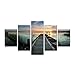 Produktbild MLIJB ACCEY Modulare Malerei Wandkunst Bild Moderne Leinwand Poster Rahmen 5 Panel Sonnenuntergang Boot Brücke Meer Landschaft Home Decor HD Druck, S1 Rahmen
