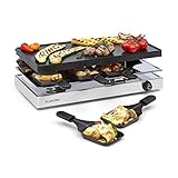 ACERO INOXIDABLE: Cada comensal cuenta con 8 espátulas para cocinar. La carcasa resistente al calor de acero inoxidable no solo hace que la raclette tenga una apariencia elegante, sino que también hace que sea tremendamente fácil de limpiar.