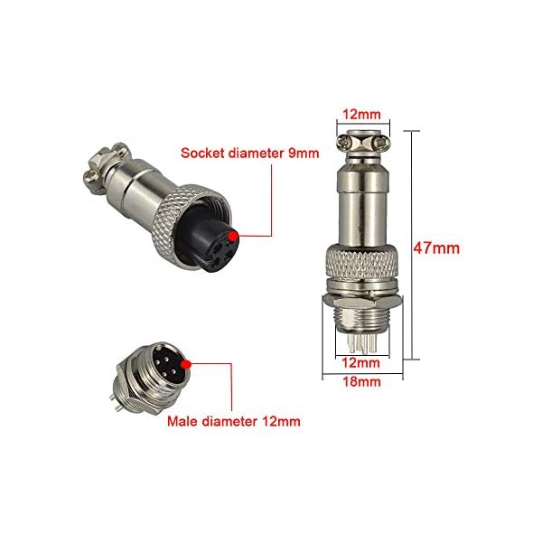 FULARR® 8Pcs Premium GX12-4 Pin Aviation Stecker Adapter, 5A 12mm Gewinde Männlich Weiblich Metall Luftfahrt-Stecker Drahtverbinder Kit, mit Gummi Schutzkappe und Phillips Schraubendreher【MEHRWEG】 – Bild 3