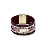Adisaer Leder Damen Armband Charm-Armband Braun Zirkonia Breit Armbänder für Frauen Hochzeit