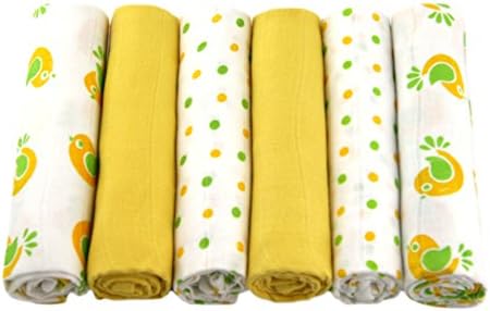 Muslinz Unisex Mix Baby Muslin Squares (Pack of 6, Yellow Birds)