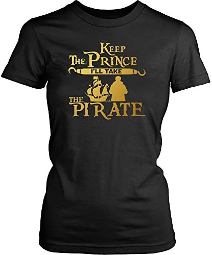 Crocink Keep The Prince I'll Take The Pirate Storybrooke's Captain Hook Once Upon a Time, OUAT Gold Vinyl Print Tee (Woman's - Large)