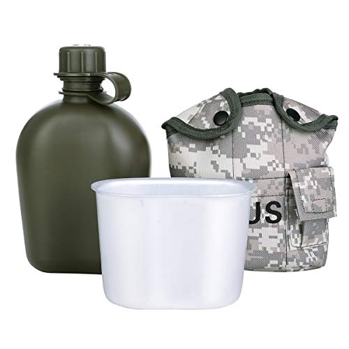 SHINYEVER Borraccia Militare,Portatile Bottiglia d'Acqua in Acciaio Inox Mensa con Coppa Borsa Verde Sport Esterno di Escursione di Campeggio di Viaggio