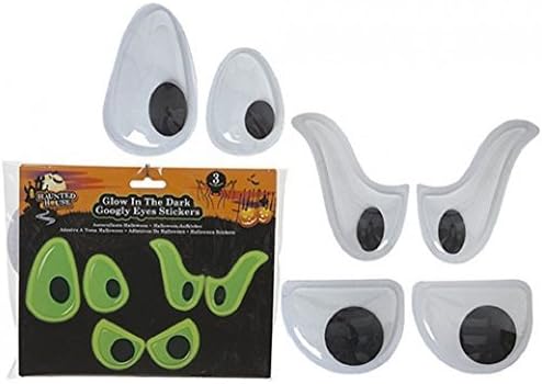 3x Spooky Halloween Glow In The Dark Adhesive Eye Stickers