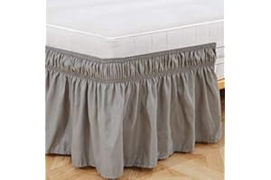 SXSPACE Brushed Polyester Bed Skirt with THREE Fabric Sides, Elastic Dust Frilling, Easy to Fit, 15" Length, Polyester (Light Grey, King Size: 60 x 80 Inch/150 x 203 cm)