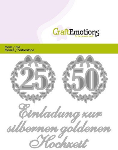 Stanz- und Prägeschablone - CraftEmotions - Einladung 25 50 Hochzeit