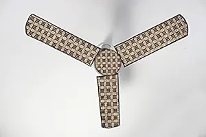Stylista Waterproof & Dustproof Three Blade Ceiling Fan Cover with attachable Enclosure Set of 4 Fan Covers Checkered Pattern Brown