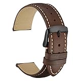 WOCCI Vintage Leder Uhrenarmband 22mm mit Schwarzer Schnalle, Ersatz Armbanduhr Unisex (Dunkelbraun)