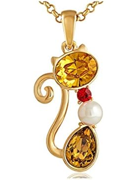 Katze Perlen-Anhänger Goldene Swarovski Elements - Blue Pearls - BPS E207 J