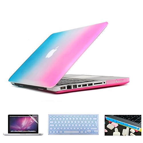 i-Buy Matte Gummierte Harte Schutzhülle Hülle für Apple Macbook Air 15.4 Zoll mit DVD-Treiber + Schutzfolie + Silikon Tastaturschutz + Anti-Staub-Stecker - Regenbogen