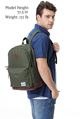 Vaschy Classic Rucksack Leichte Wasserabweisende Schulrucksack Reise Rucksack Passt 14-Zoll Laptop Gr  n