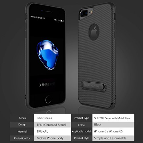 Funda iPhone 6 Negro   ivencase iphone 6s Silicona Anti-Ara  azos Suave TPU Carcasa Metal Stand  Fibra de Carbono  Silicona Funda para Apple iPhone 6   6S 4 7 