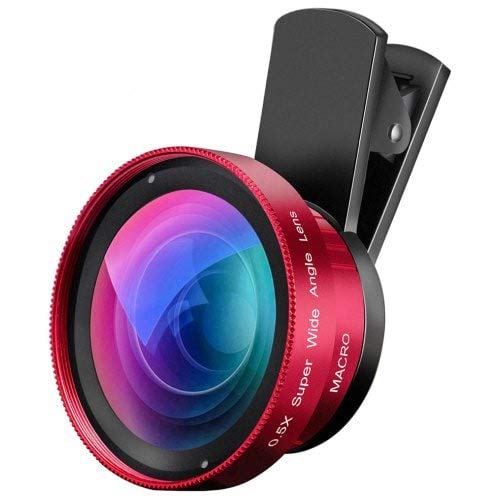 RanDal Macro Lens Camera Lens Long Clip 15X Macro 0.5X Wide Angle Lens Cell Phone Camera Lens For Iphone X 8 7 S Plus Red