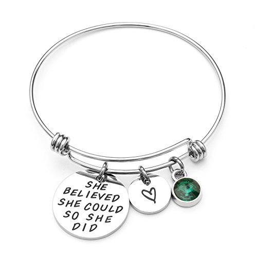 Liuanan She belived she could so she did Inspirational Bracelet Expandable Bangle Birthstone Stainless Steel Cuff