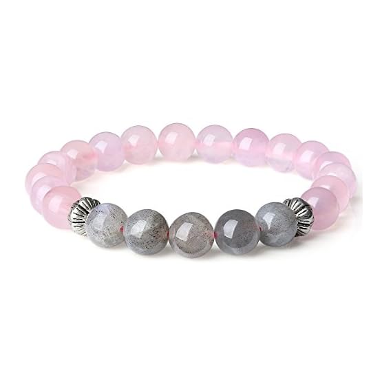 COAI® Cuarzo Rosa y Labradorita Brazalete de Equilibrio Pulsera de Protección para Mujer