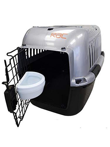 RAC Pet Carrier Plastic Portable Transport Medium Cage Black/Silver - M