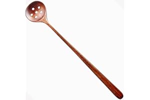 AOOSY 10.9 pulgadas Cucharas de sopa cucharas para aceitunas,100% madera natural, mango largo, cucharas redondas con ranuras para sopa, cocina, utensilios de cocina cuchara para mermelada