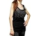 Move&Moving(TM) Woman Stretchy Crystal Accent U Neck Ribbed Tank Top Black XS