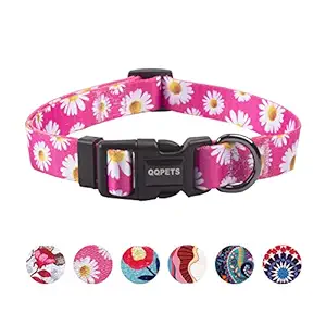QQPETS Dog Collar Personalized Soft Comfortable Adjustable Collars for Small Medium Large Dogs Outdoor Training Walking Running (M, Little Daisies)