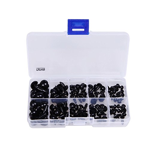 Fafada 100stk Schwarz 6mm-12mm Sicherheitsaugen Teddyzubehör für Kuscheltiere Kunststoff Puppen DIY