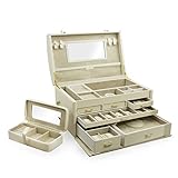 ESPACIOSO: Contiene cuatro bandejas totalmente Extraíbles con espacio para tener bien organizados sus pendientes, anillos, colgantes, pulseras, brazaletes, medallas, relojes y todo tipo de joyas, bisutería y accesorios.