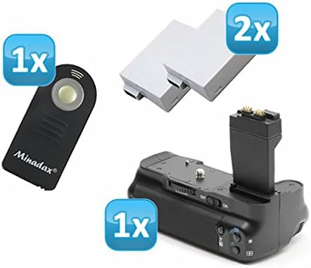 Minadax Pro Battery Grip for EOS 700D 650D 600D 550D Replaces BG-E8 Plus 2 x LP-E8 Compatible Batter