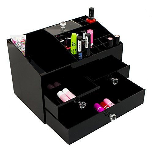 Skaize Schmink Aufbewahrung Make-up Kosmetik Organizer Acryl Schwarz (3 Schubladen Aufbewahrungsbox, Bad Organisator) (Mittel)