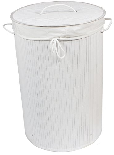 BigDean Wäschekorb 70l Bambus RUND WEISS 60x40 Wäschetruhe Wäschesammler Wäschebox Wäschesack
