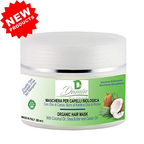 Damin Bio Nature Mascarilla Natural para Cabello Dañado Tratado y Seco con extracto de Coco Manteca de Karité y Aceite de Ricino - acción Hidratante 250ml Mujer