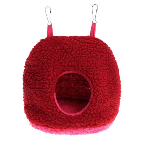 Kafen Casa de pájaros, Nido de pájaro, Forro Polar Suave para Invierno, cálido Colgante, Jaula, Juguetes, Loros, peluquería, Hamaca, Rojo, Medium