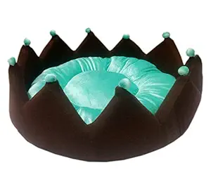Comfy Foam Filled Crown Shape Dual Side Usable Brown and Green Dog Cat Bed-Medium