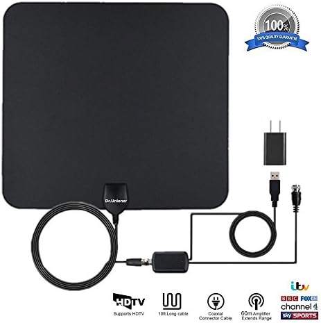 Freeview Indoor TV Aerial, 60+ Miles Range Aluminum Foil Amplified Digital HDTV Antenna for TV with 1080P VHF/UHF/FM Strong Reception, TV Booster Aerial Amplifier with USB Male &amp; Plug Power Compatible