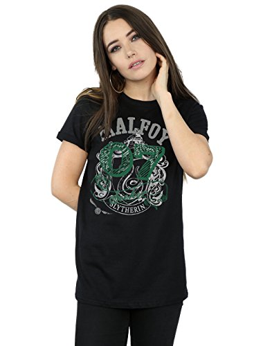 HARRY POTTER Mujer Draco Malfoy Seeker Camiseta del Novio Fit Medium Negro