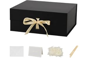 KDMNZOO Schwarze Magnetische Geschenkbox mit Deckel groß 32x28x13.5cm mit Geschenkbeutel, Schleife, Raffia & Grußkarte