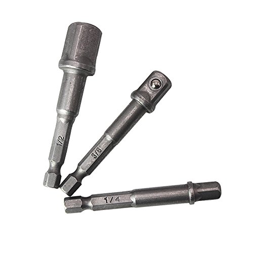 JTENG Adapter Sechskant auf1/4″, /1/2″, /3/8″ Vierkant Bohrfutter Adapter mit 4 kant Antriebmit, nuss adapter 3 teilig. - 6