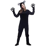 Tierkostüm schwarze Katze Jumpsuit für Damen und Herren Overall, Überstiefel und Handschuhe M