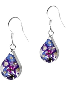 Shrieking Violet: Ohrhänger - blaue & lila Vergissmeinnicht - Tropfen - 925 Sterling Silber