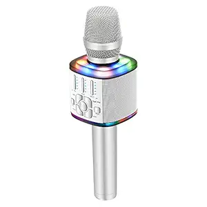 BONAOK 2021 Wireless Bluetooth Karaoke Microphone, Magic Voice Portable Handheld Mic Speaker Machine Home Party Birthday Presentations for iPhone/Android/iPad/Sony/PC/All Smartphones(Silver)
