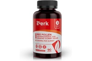 iPerk Bee Pollen, Ashwagandha & Ginseng Gummy Bears – 3300mg Formula | 90 Gummies | 3-Month Supply | Made in The UK | Halal Beef Gelatin | Natural Daily Support