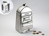DonRegaloWeb - Hucha de cerámica con forma de máquina tragaperras en color plateado