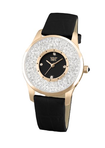 Davis 1785-Damenuhr Roségold Mode Strass Swarovski Kristall-Ziffernblatt Schwarz-Lederarmband Schwarz Davis 1785-Damenuhr Roségold Mode Strass Swarovski Kristall-Ziffernblatt Schwarz-Lederarmband Schwarz